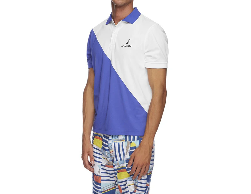 Nautica Men's Navtech Diagonal Colour Block Polo Shirt - Bright White