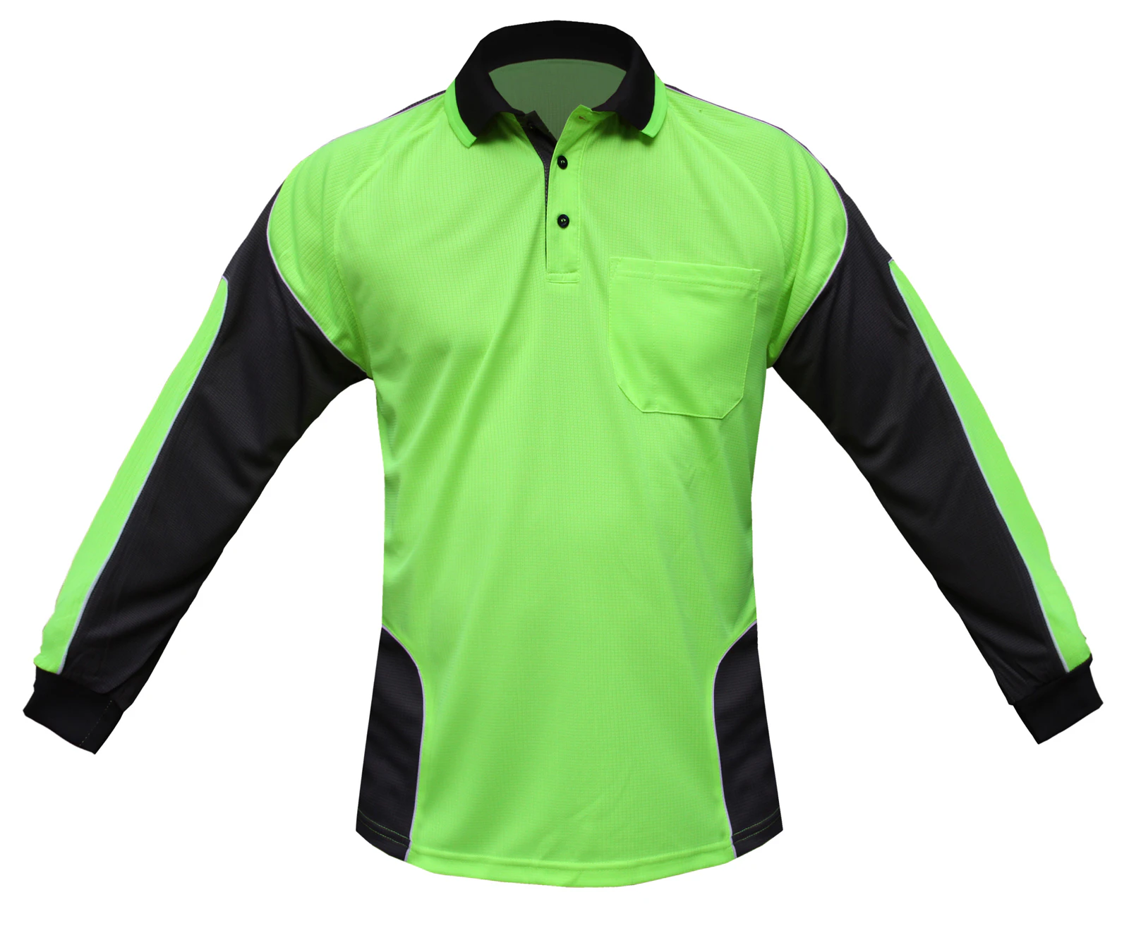 BigBEE Hi Vis Polo Shirt Work Wear ARM PANEL FLUORO COOL DRY - LIME/BLACK