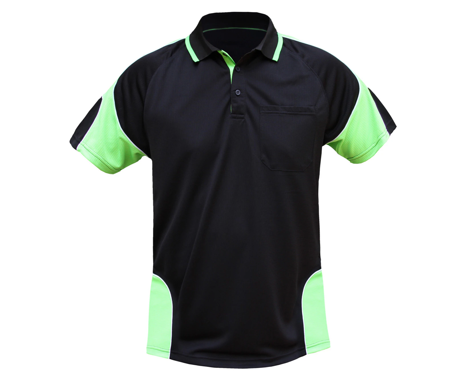 BigBEE Hi Vis Polo Shirt Work Wear ARM PANEL FLUORO COOL DRY - BLACK/LIME