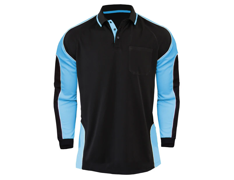 BigBEE Hi Vis Polo Shirt Work Wear ARM PANEL FLUORO COOL DRY - BLACK/NEON BLUE