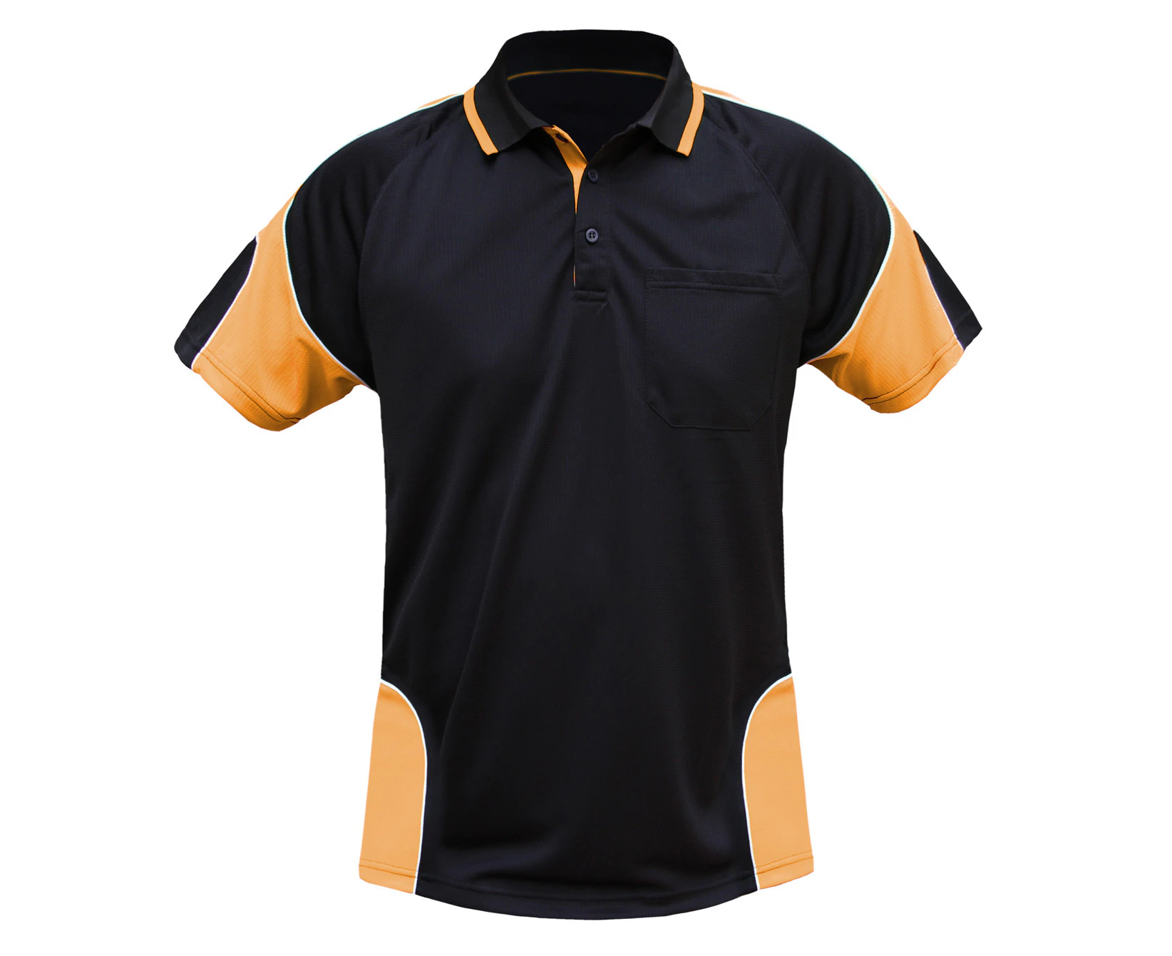 BigBEE Hi Vis Polo Shirt Work Wear ARM PANEL FLUORO COOL DRY - BLACK/ORANGE