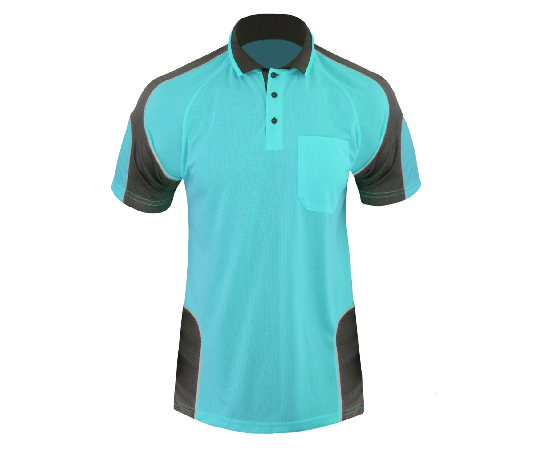 BigBEE Hi Vis Polo Shirt Work Wear ARM PANEL FLUORO COOL DRY - NEON BLUE/CHARCOAL