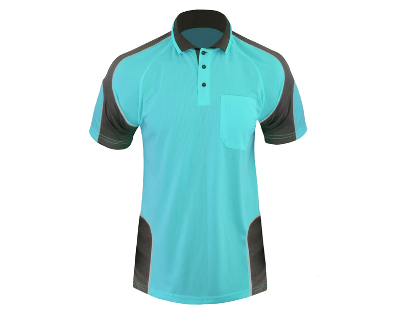 BigBEE Hi Vis Polo Shirt Work Wear ARM PANEL FLUORO COOL DRY - NEON BLUE/CHARCOAL