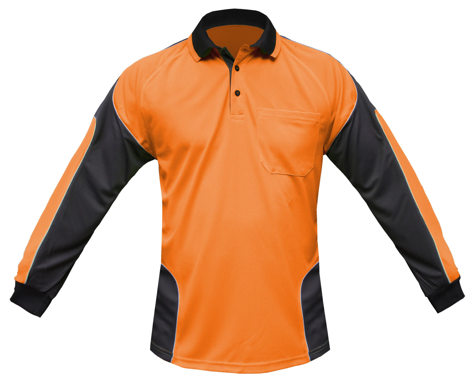 BigBEE Hi Vis Polo Shirt Work Wear ARM PANEL FLUORO COOL DRY - ORANGE/GREY