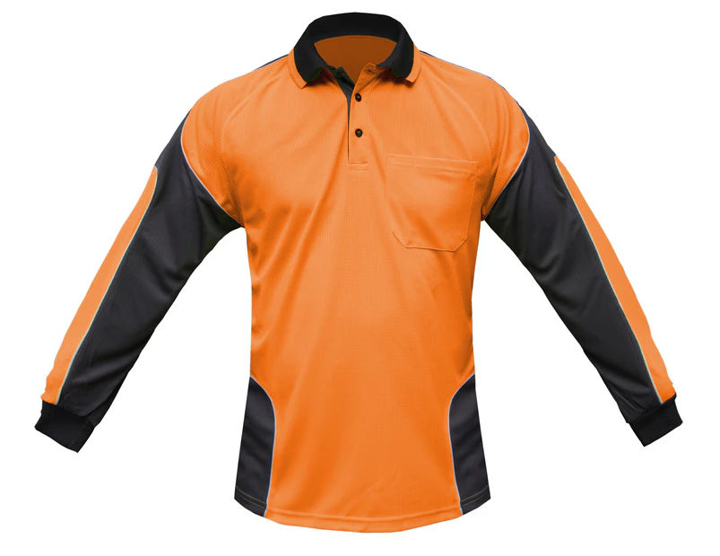 BigBEE Hi Vis Polo Shirt Work Wear ARM PANEL FLUORO COOL DRY - ORANGE/GREY