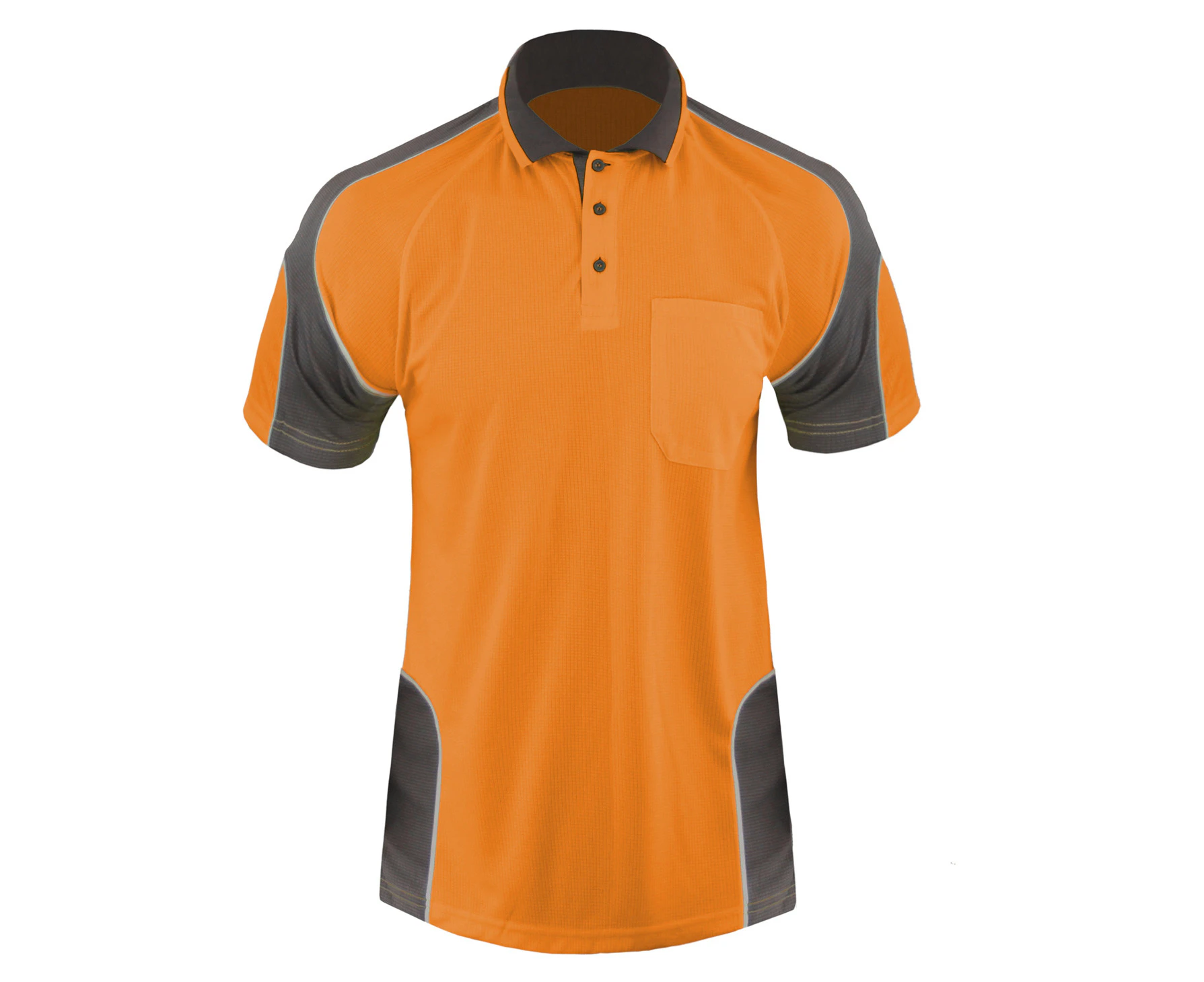 BigBEE Hi Vis Polo Shirt Work Wear ARM PANEL FLUORO COOL DRY - ORANGE/GREY