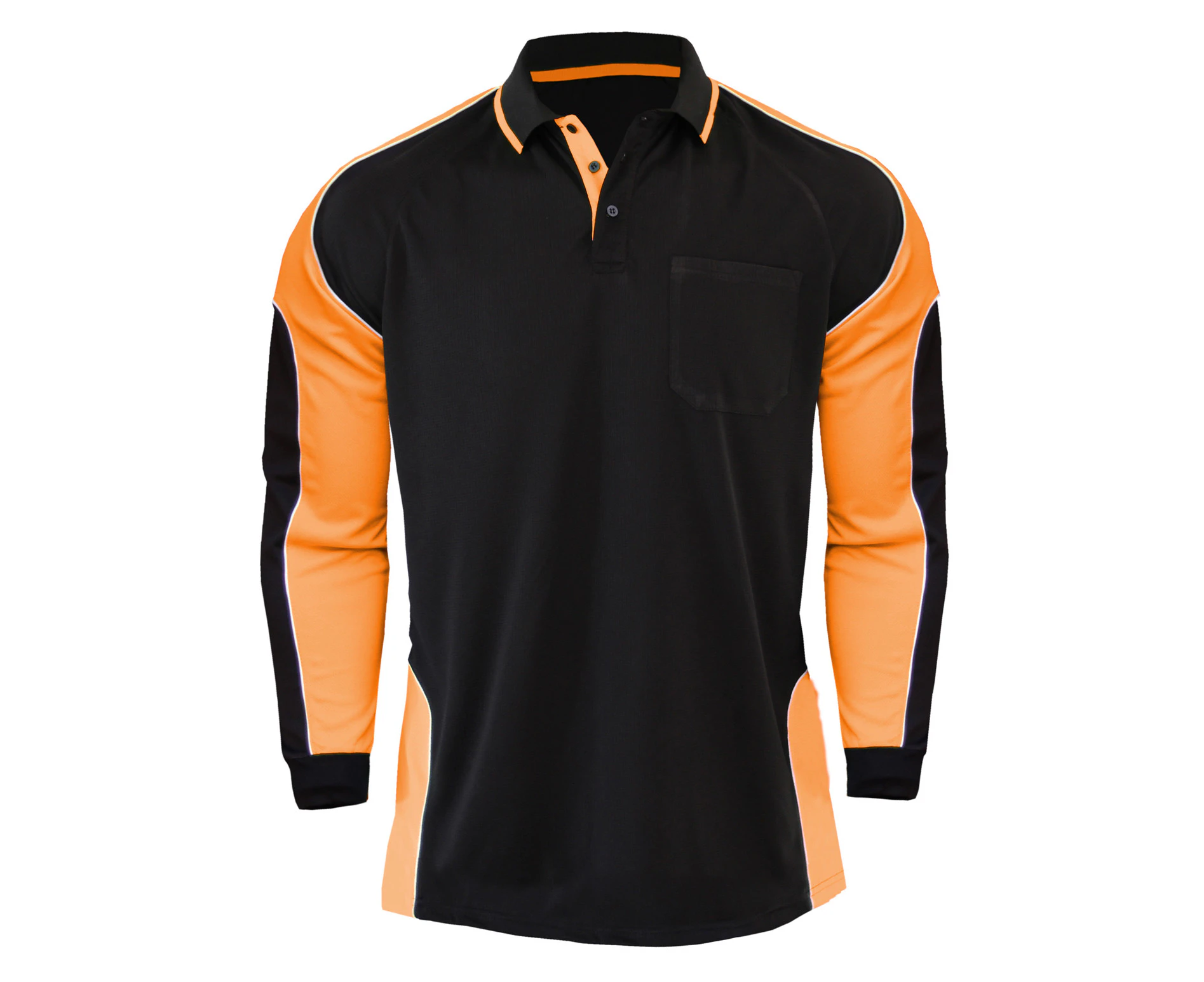 BigBEE Hi Vis Polo Shirt Work Wear ARM PANEL FLUORO COOL DRY - BLACK/ORANGE