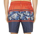 Nautica Swimwear Men's Blue Sail Engineered Floral Stripe Boardshorts - Fiery Red