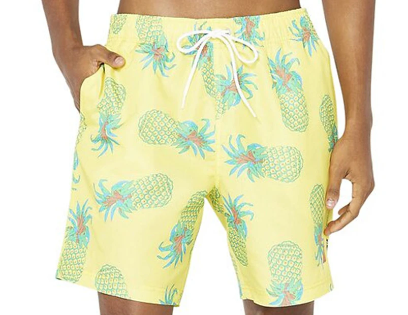 Nautica Swimwear Men's Big & Tall Tropical Pineapple Print Boardshorts - Sunfish Yellow