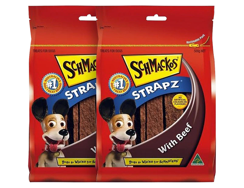 2 x Schmackos Beef Strapz Dog Treats 500g