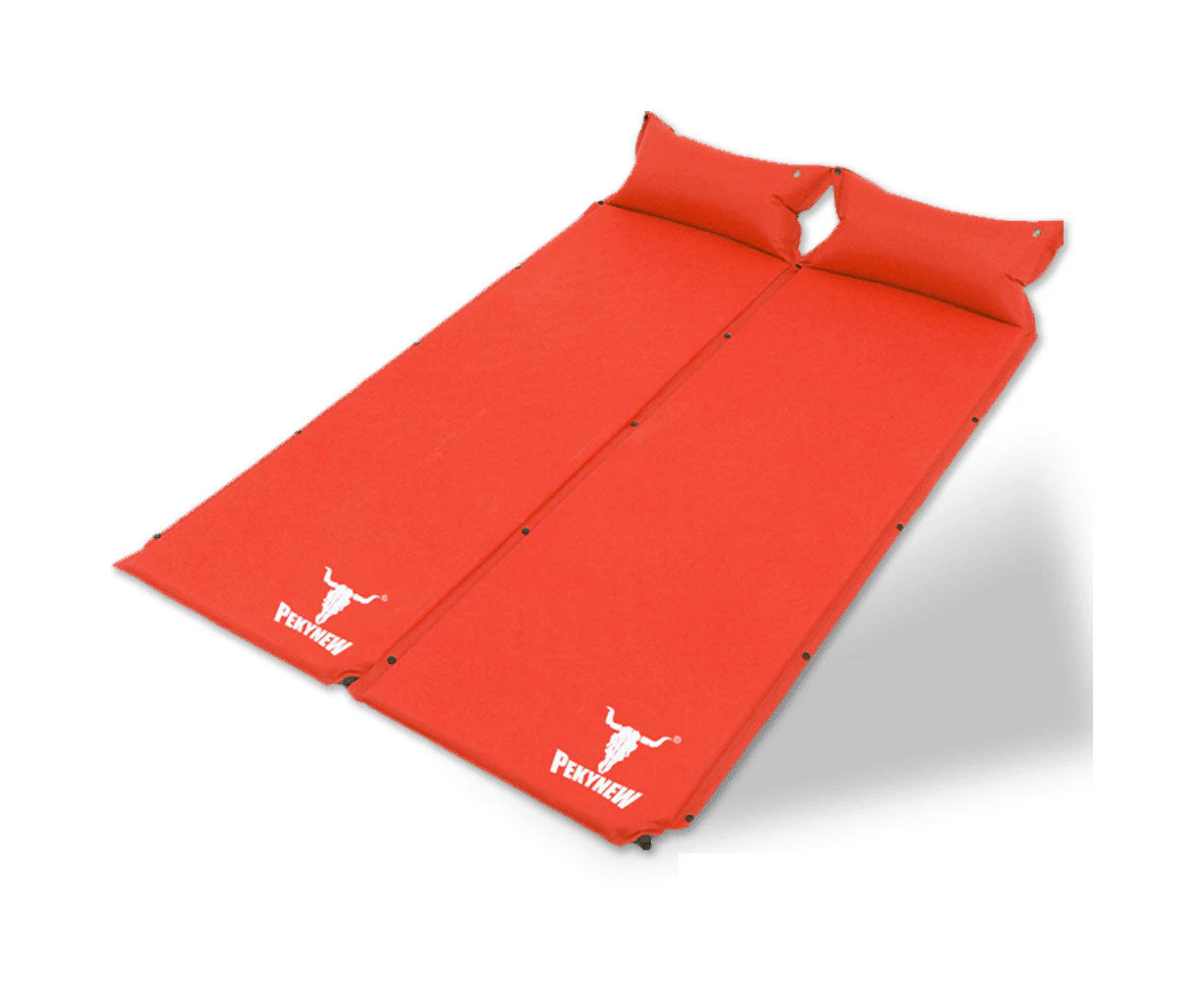 Double Air Bed Self Inflating Mattress Sleeping Mat Camping Camp Hiking Joinable - red