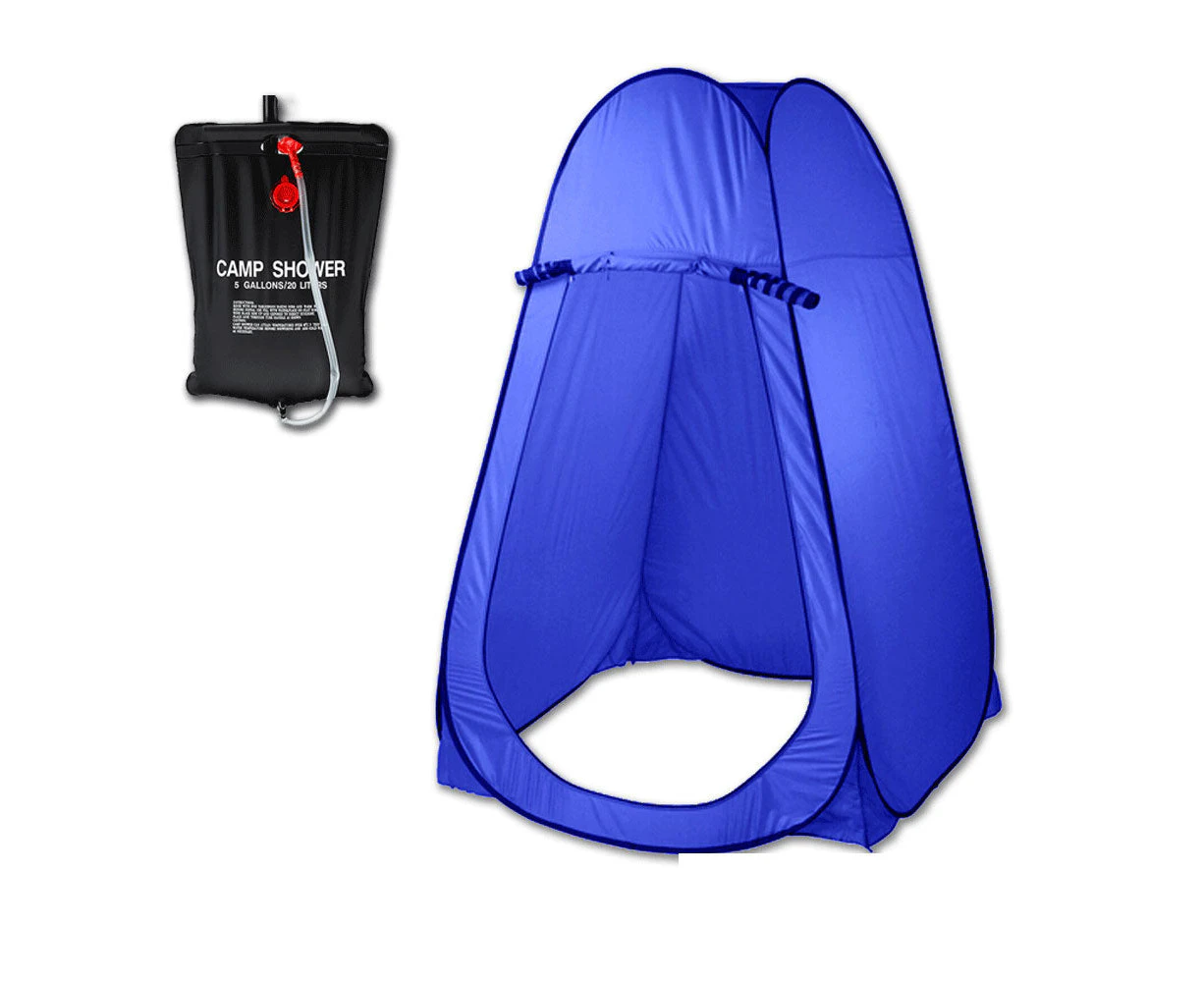 Pop Up  Portable Privacy Shower room Tent &20L Outdoor Camping Water Bag Camp Set - blue