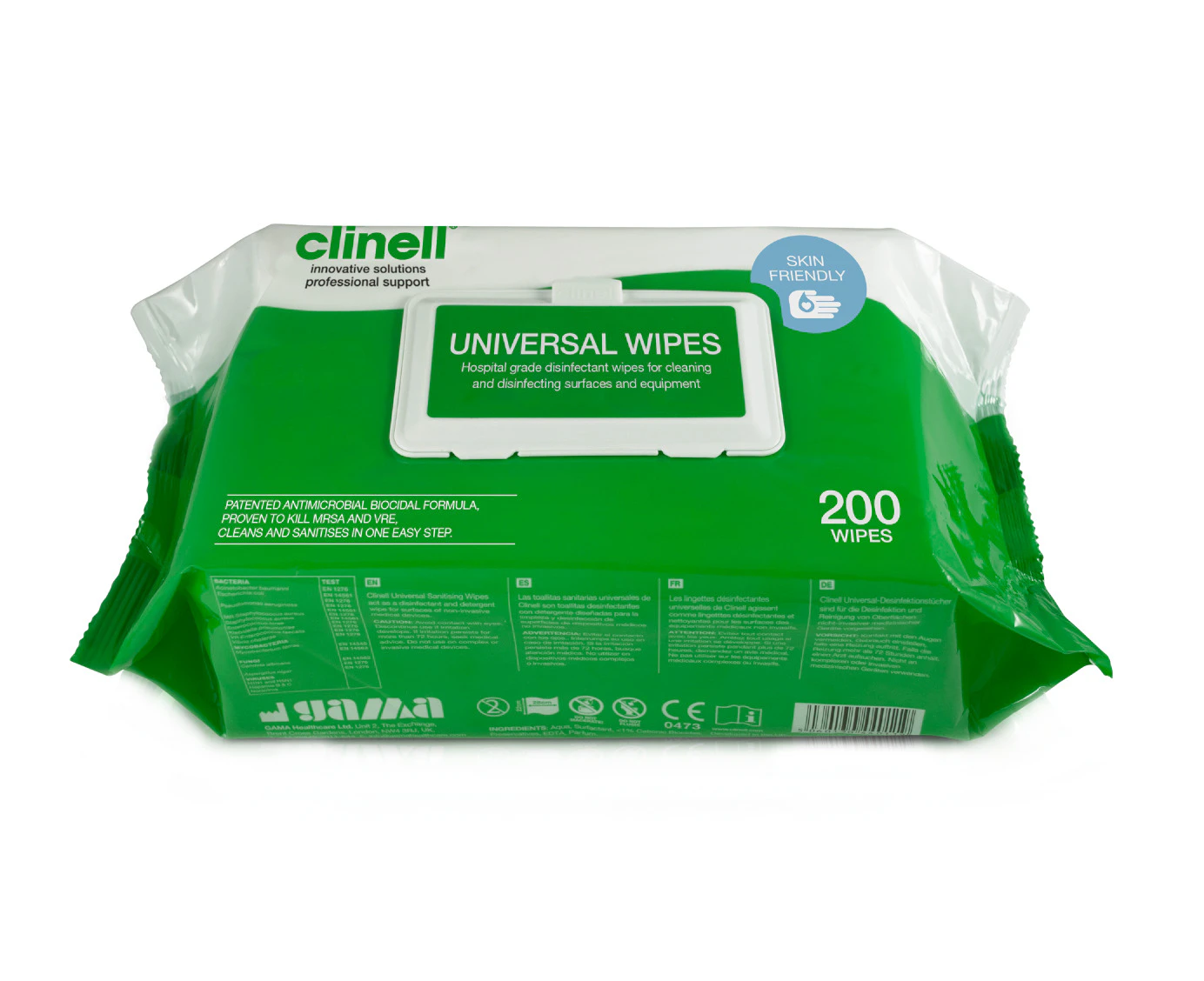 1 x Clinell Hospital Grade  Anti Bacterial 200 Wipes/Pack