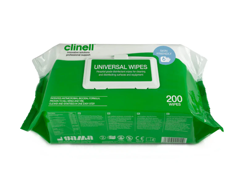 1 x Clinell Hospital Grade  Anti Bacterial 200 Wipes/Pack