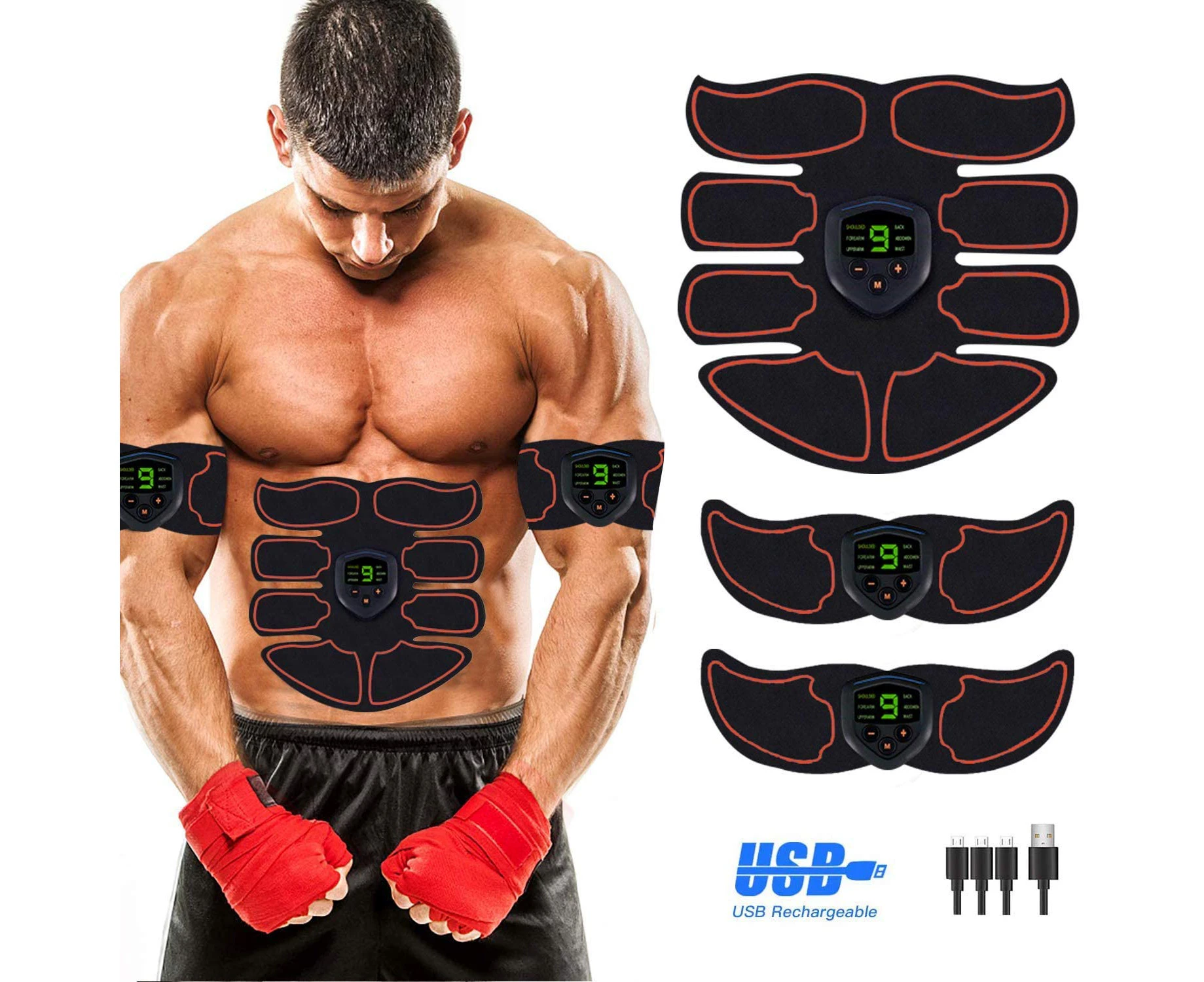 WIWU 8 Pads Muscle Abdominal Toning Belt Portable Unisex Training Gear for Abdomen/Arm/Leg With LCD Display (USB Charging Version)