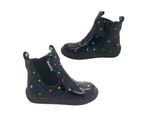 Surefit Mani2 Little Girls Patent Leather Ankle Boot Zip Up Elastic Side Cute - Navy