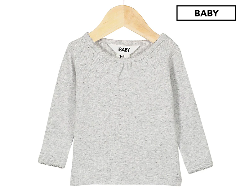 Cotton On Baby Girls' Mich Long Sleeve Pointelle Top - Cloud Marle