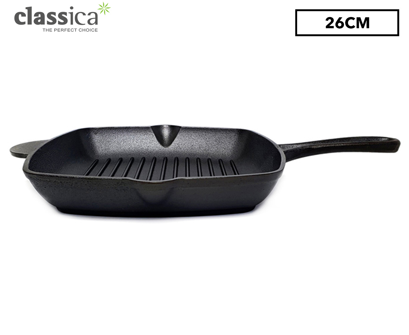 Classica 26cm Pre Seasoned Cast Square Grill Black Catch .au