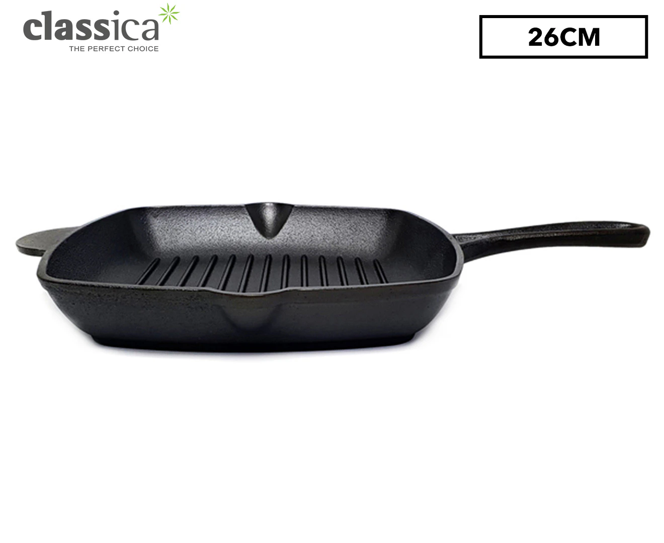 Classica 26cm Pre-Seasoned Cast Square Grill - Black