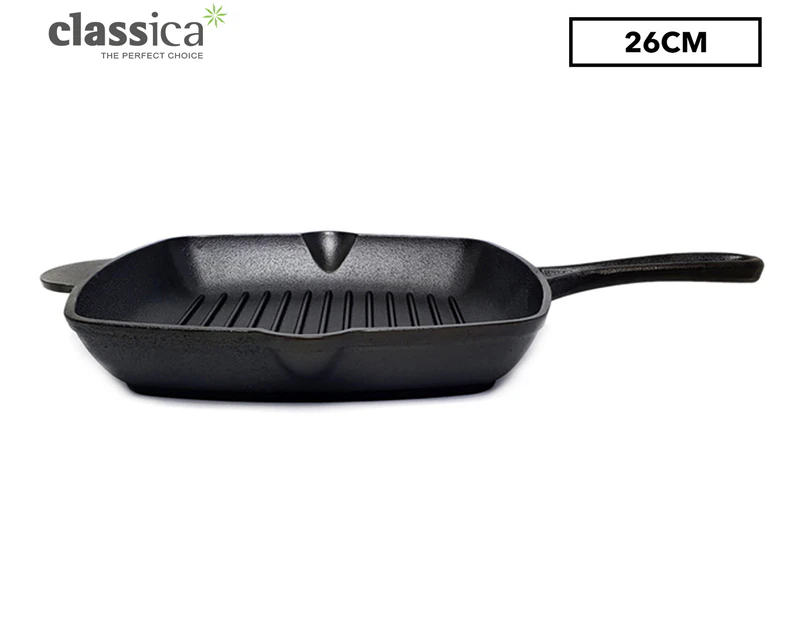 Classica 26cm Pre-Seasoned Cast Square Grill - Black