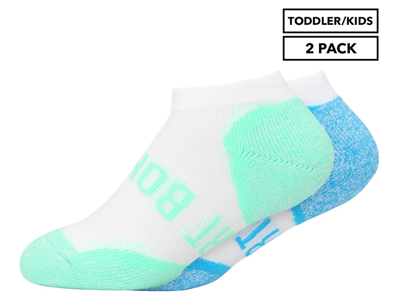 Bonds Sport Toddler/Kids' Ultimate Comfort Low Cut Training Socks 2-Pack - White/Blue/Green