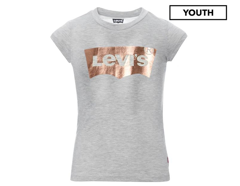 Levi's Youth Girls' Foil Batwing Tee / T-Shirt / Tshirt - Light Grey Heather/Champagne