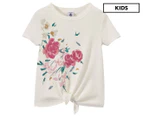 Petit Bateau Girls' Floral Knot Tee / T-Shirt / Tshirt - Cream