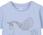 Cotton On Girls' Penelope Short Sleeve Tee / T-Shirt / Tshirt - Dusty Blue/Pegasus Stars