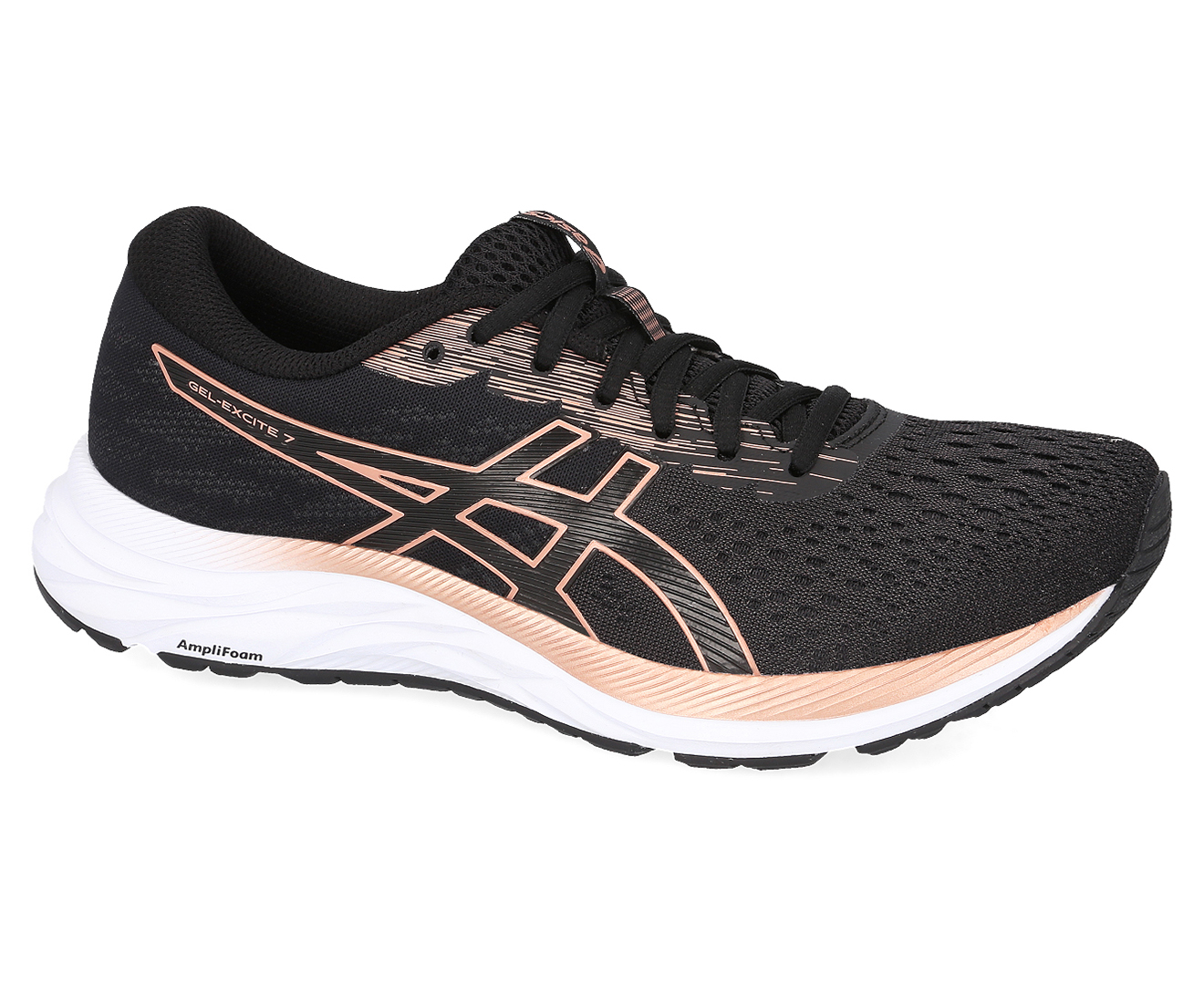black and rose gold asics womens