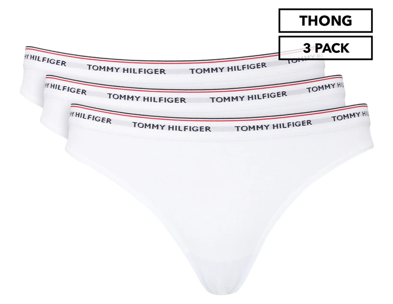 Tommy Hilfiger Women's Essential Logo Thong 3-Pack - White