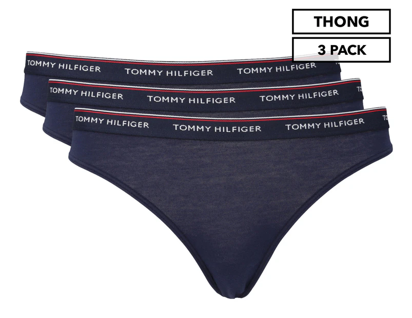 Tommy Hilfiger Women's Essential Logo Thong 3-Pack - Navy Blazer