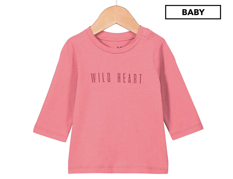 Cotton On Baby Girls' Jamie Long Sleeve Tee / T-Shirt / Tshirt - Rusty Blush/Wild At Heart