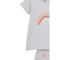 Cotton On Girls' Harpa Short Sleeve PJ Set - Rainbow/Grey Marle
