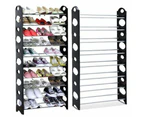 10 Tier Black Shoe Stackable Storage Rack - Capacity for 30 Pairs Shoes