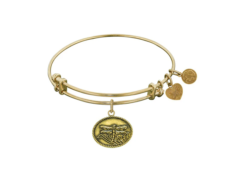Smooth Finish Brass Dragonfly Angelica Bangle Bracelet, 7.25" - Yellow