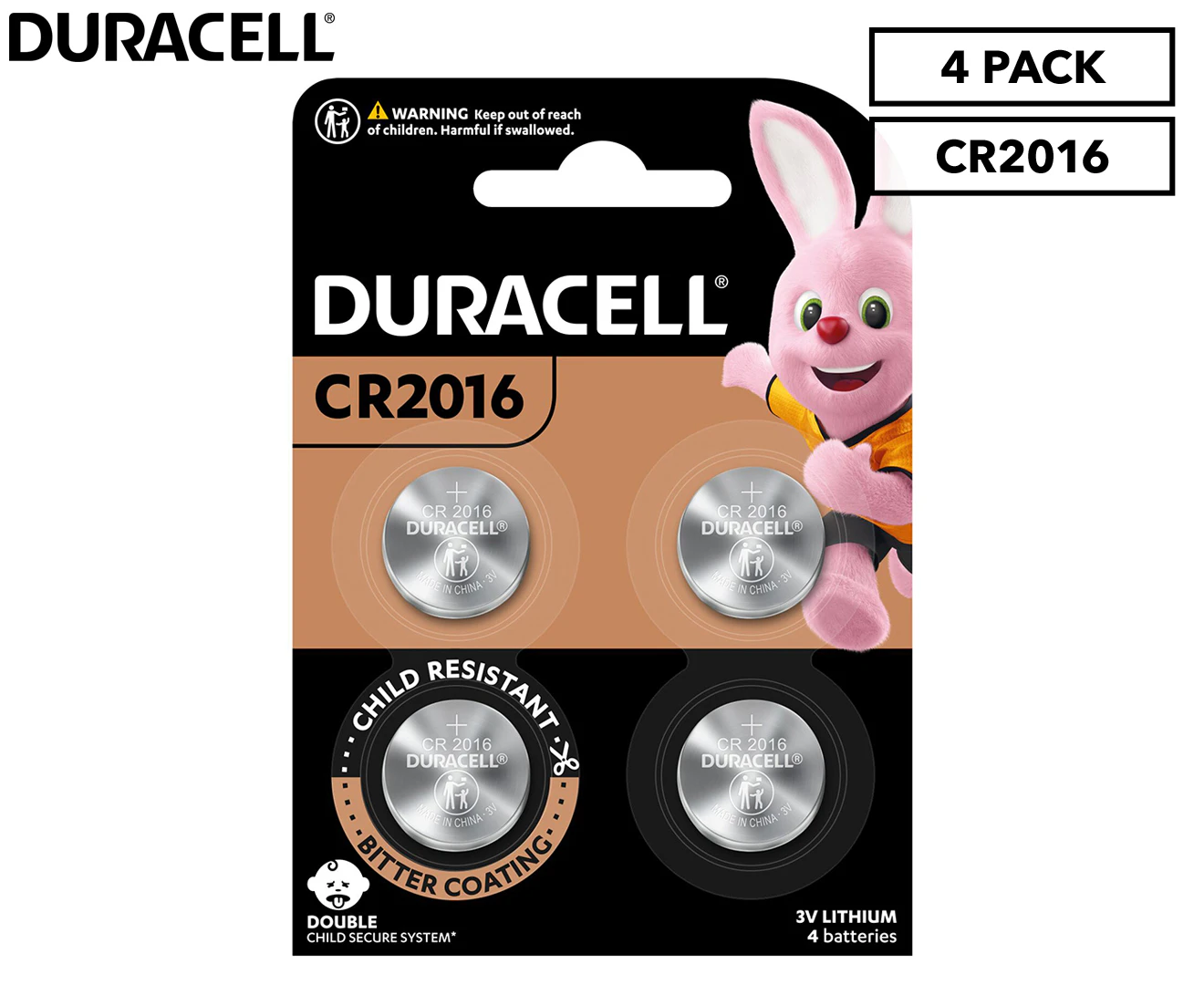 Duracell CR2016 Lithium Coin Battery 4-Pack