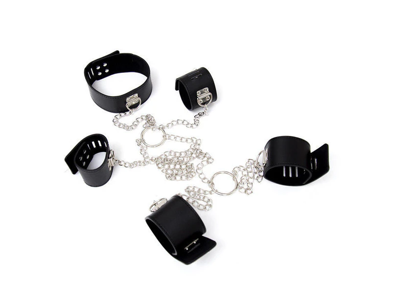 Handcuffs & Ankle Cuffs BDSM & Collar Bondage Restraint Set Metal Chain 3 in 1