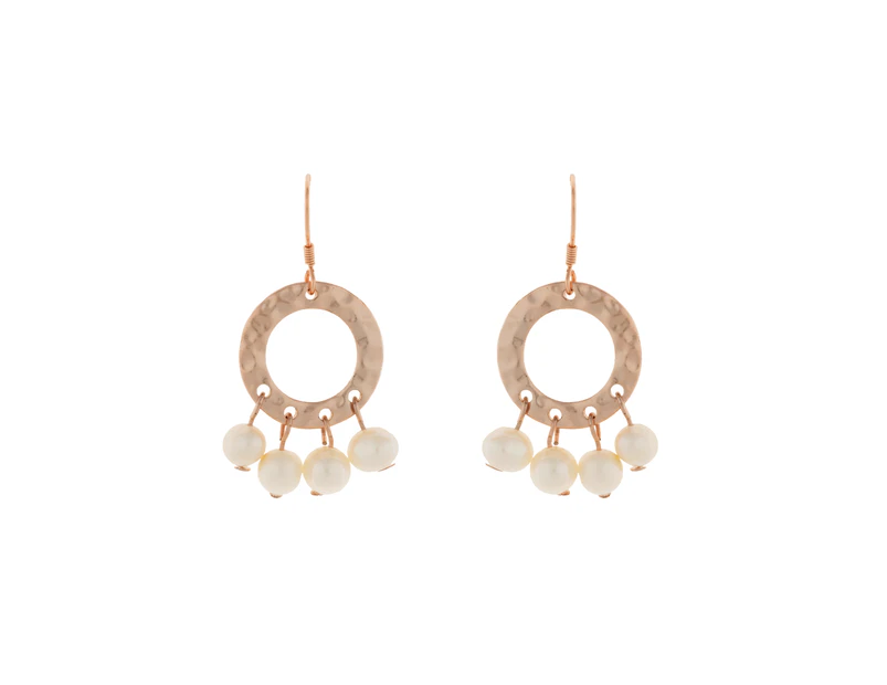 Elly Lou Ring Of Life Earrings - Pearl/Rose Gold