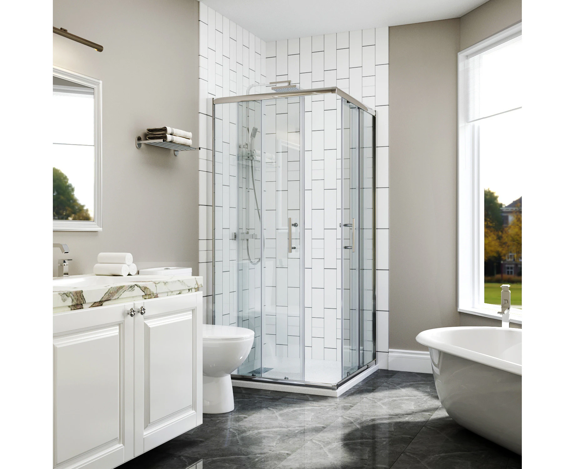 ELEGANT Square Corner Entry Shower Screen 1000x900mm