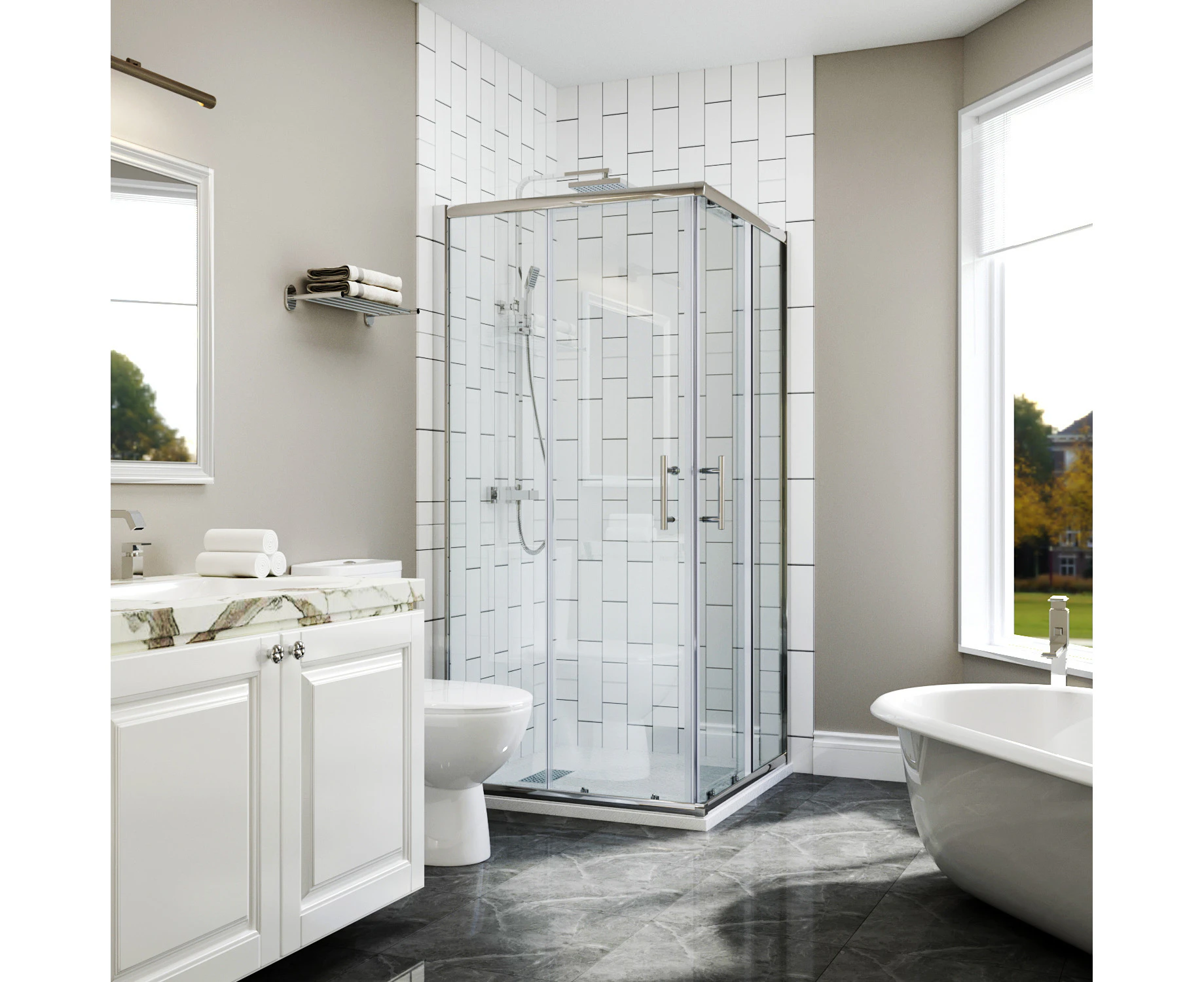 ELEGANT Square Corner Entry Shower Screen 1100x900mm