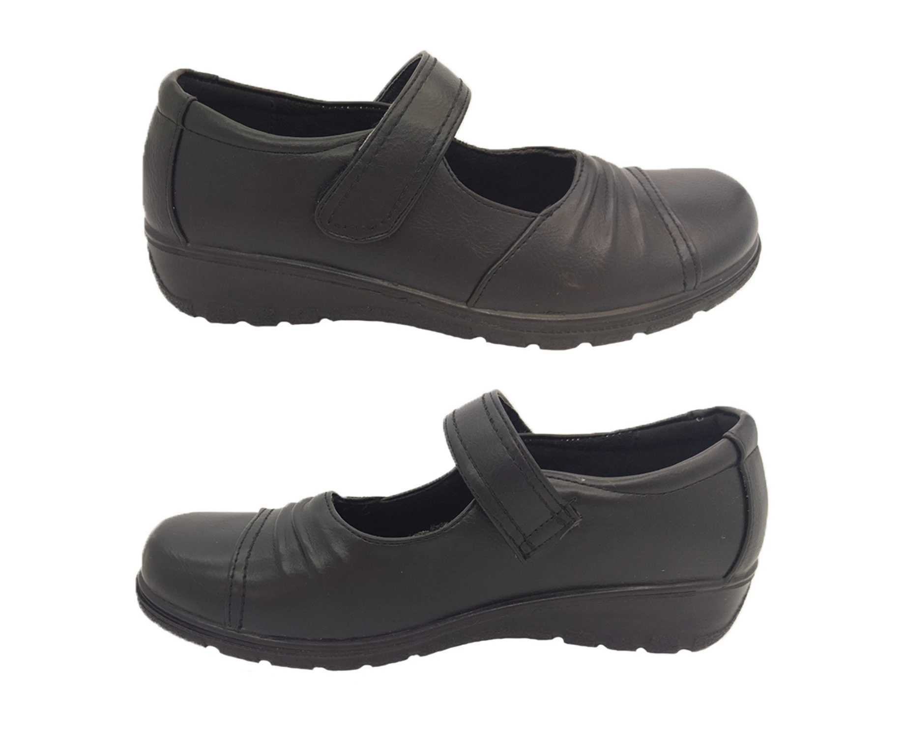 Lorella Kerry2 Comfort Work Shoe Mary Jane Hook and Loop Tab Squared Toe Removable Insole - Black