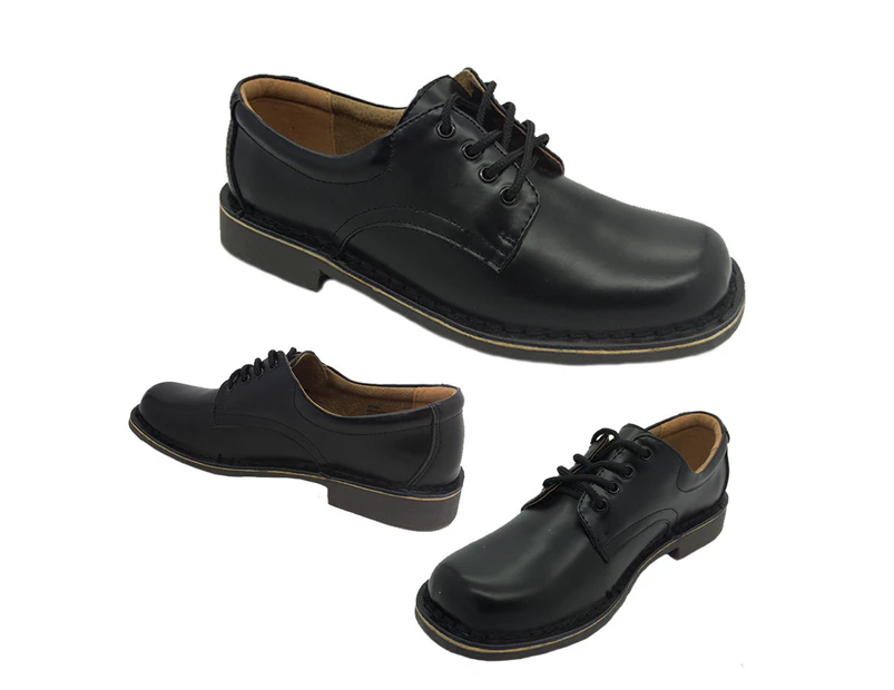 Wilde Jezra Lace-Up Standard Fit Leather School Shoes Ladies Sizes Shine Finish - Black