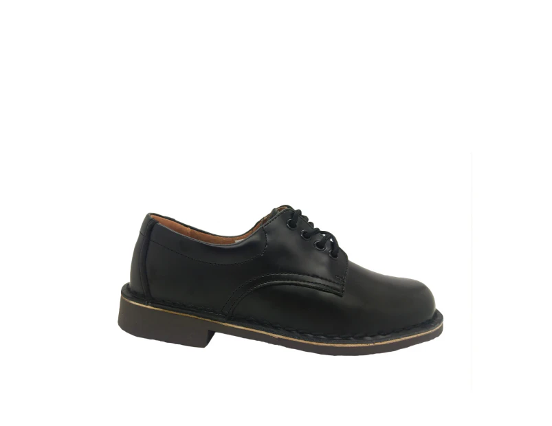 Wilde Janna Wide Fit Leather School Shoes Ladies Sizes Shine Finish Lace Up - Black