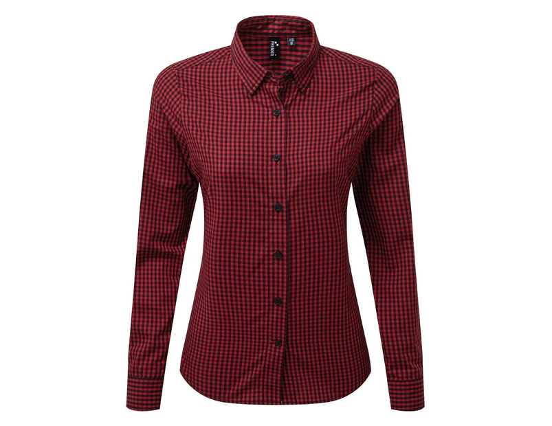 Premier Womens Maxton Check Long Sleeve Shirt (Black/Red) - PC3908