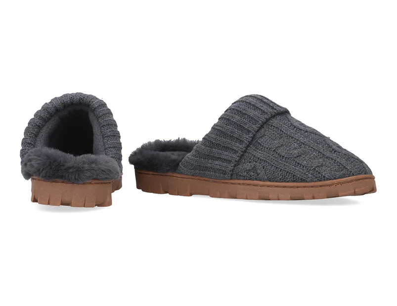 Jessica Simpson Women's Cable Knit Scuff Slippers - Charcoal