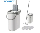 BOOMJOY M18 Microfiber Flat Mop with Bucket Cleaning Squeeze Hand Free