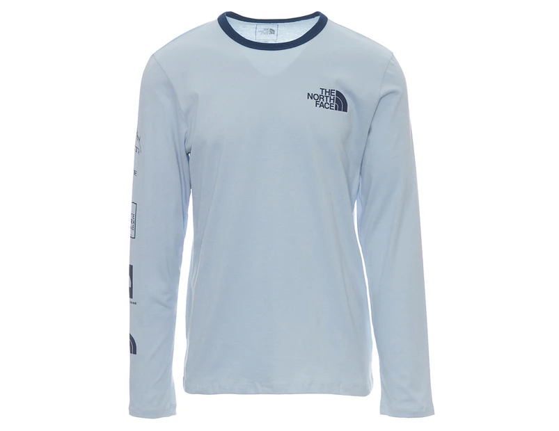 The North Face Men's Logo-Lution Long Sleeve Ringer Tee / T-Shirt / Tshirt - Faded Blue/Blue Wing Teal