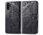 For Samsung Galaxy Note 10+ Plus Case Black Butterfly Flowers PU Leather Cover