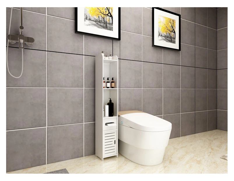 120CM Bathroom Toilet Utility Cabinet Vanity Storage Shelves White