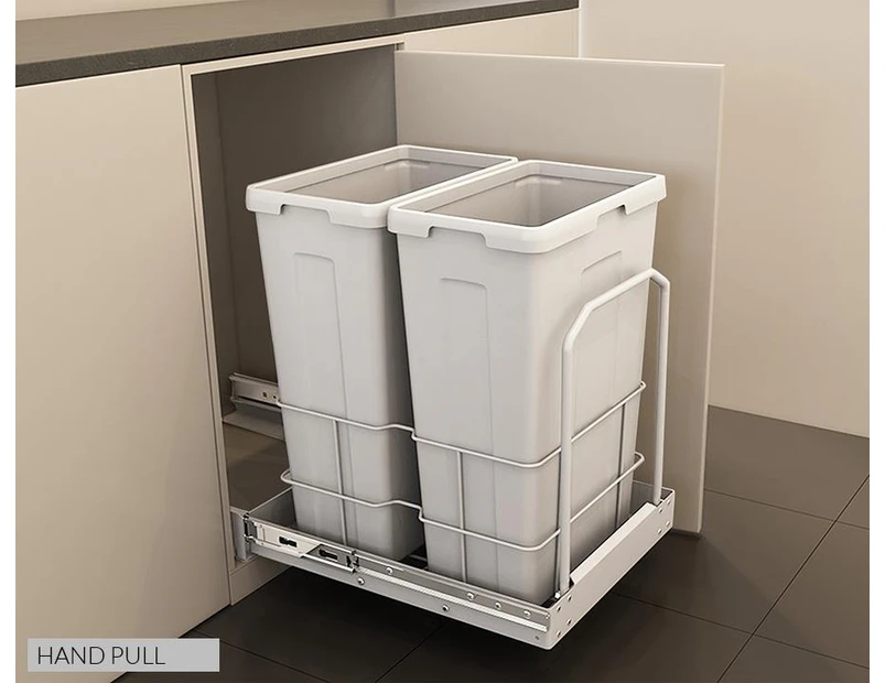 Kia Ora 70L Kitchen Bin in White with Soft Closing Slides. To suit 450mm cabinet.